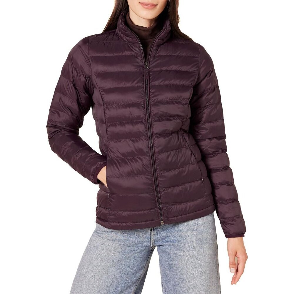 Women’s Burgundy 100% Nylon Lightweight Zip-Up Winter Quilted Puffer Jacket